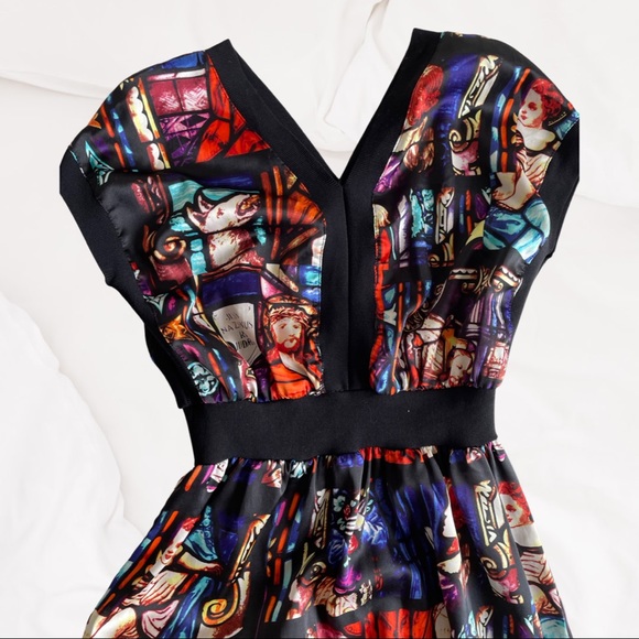 Divine PURUIDI Italian designer maxi dress with stained glass biblical print - Picture 6 of 10